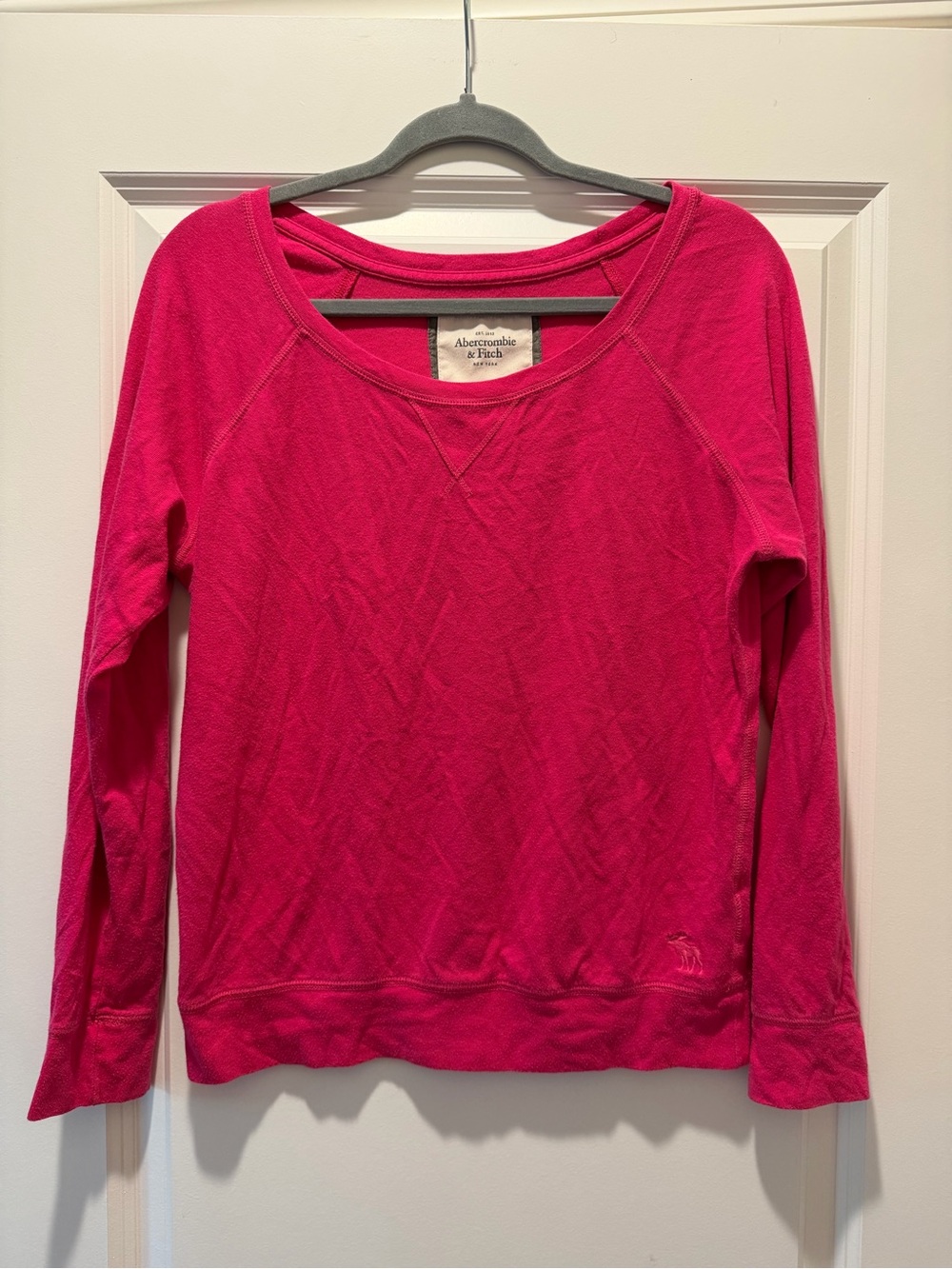 Abercrombie & Fitch Women's Bright Pink Long-Sleeve Crew Sweatshirt